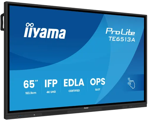 iiyama TE6513A-B1AG signage display Interaktywny płaski panel 163,8 cm (64.5") Wi-Fi 500 cd/m² 4K Ultra HD Czarny Ekran dotykowy Procesor wbudowany Android 18/7