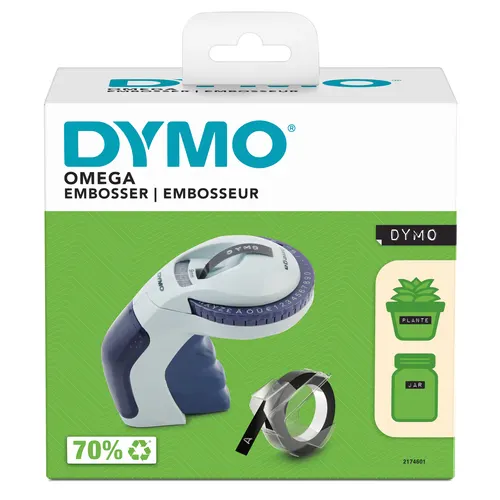 DYMO Omega Etykieciarka z funkcją wytłaczania, Mała etykieciarka z mechanizmem koła „obróć-naciśnij” oraz ergonomicznym uchwytem, (£/€, Ä, Ö i Ü)