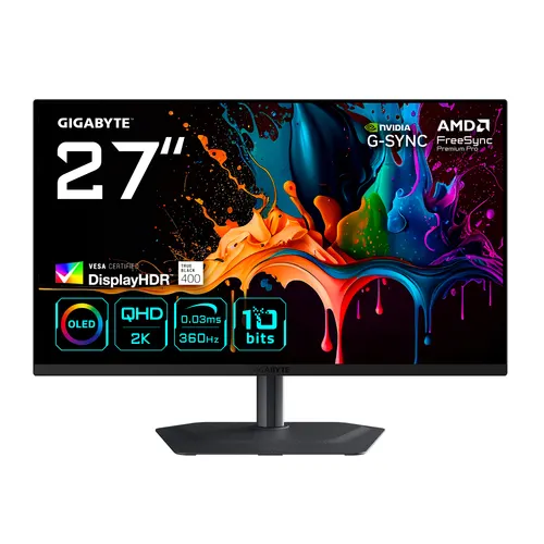 GIGABYTE MO27Q3 monitor komputerowy 68,6 cm (27") 2560 x 1440 px Quad HD QD-OLED Czarny