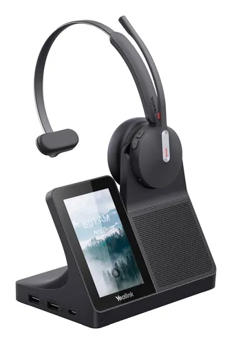 Yealink WH64 Workstation Mono Headset Zestaw słuchawkowy Przewodowy i Bezprzewodowy Opaska na głowę Biuro/centrum telefoniczne USB Type-C Bluetooth Podstawka do ładowania Czarny