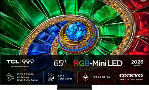 TCL RM7L 65RM7L Telewizor 165,1 cm (65") 4K Ultra HD Smart TV Wi-Fi Czarny 2000 cd/m²