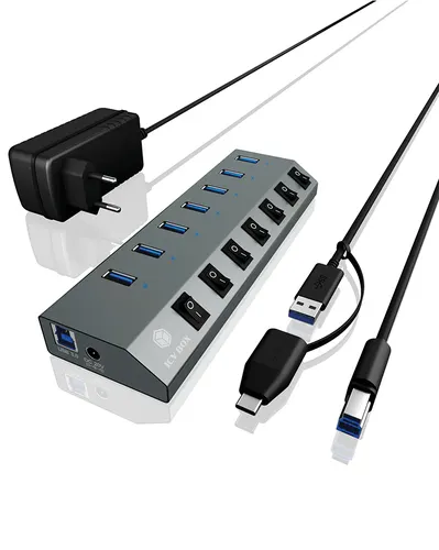 ICY BOX IB-HUB1701-C3 USB 3.2 Gen 1 (3.1 Gen 1) Type-B 5000 Mbit/s Antracyt