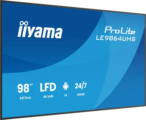 iiyama LE9864UHS-B1AG signage display Płaski panel Digital Signage 2,49 m (98") Wi-Fi 500 cd/m² 4K Ultra HD Czarny Procesor wbudowany Android 24/7