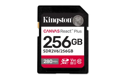 Kingston Technology 256GB Canvas React Plus SDXC UHS-II 280R/150W U3 V60 for Full HD/4K
