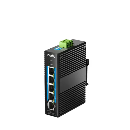 Cudy 5-Port 10/100 Mbps Industrial PoE+ Switch, IF1005P 2.0 Fast Ethernet (10/100) Obsługa PoE Czarny