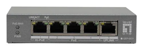 LevelOne GEP-0531 przełącznik sieciowy Nie zarządzany L2 Gigabit Ethernet (10/100/1000) Obsługa PoE Montaż na biurku/ścianie Szary