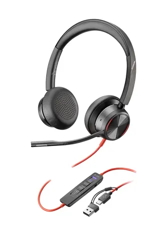 HP Poly Zestaw słuchawkowy Poly Blackwire 8225 Stereo USB-C z certyfikatem Microsoft Teams + przejściówka USB-C/A