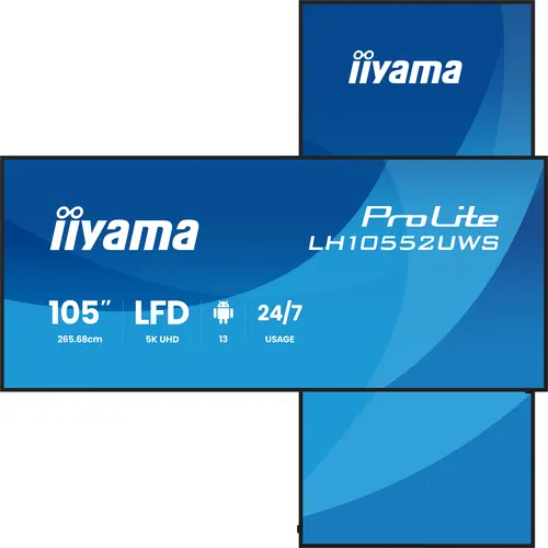 iiyama LH10552UWS-B1AG signage display Kiosk 2,66 m (104.6") LCD Wi-Fi 500 cd/m² UltraWide 5K HD Czarny Procesor wbudowany Android 24/7