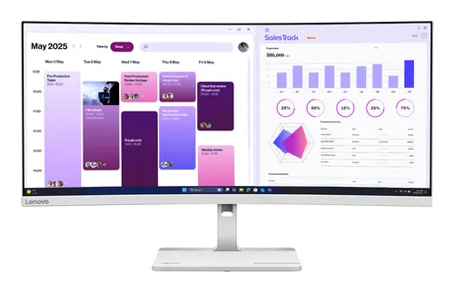 Lenovo L34W-4C monitor komputerowy 86,4 cm (34") 3440 x 1440 px UltraWide Quad HD LED Szary