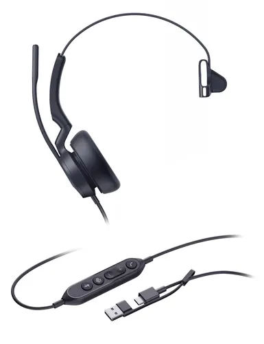 Yealink UH46 Mono Teams USB-C/A Zestaw słuchawkowy Przewodowa Opaska na głowę Biuro/centrum telefoniczne USB Type-C / USB Type-A Czarny