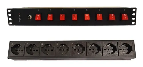 Techly I-CASE STRIP-815I rozdzielacz zasilania PDU 8 x gniazdo sieciowe 1.5U Czarny
