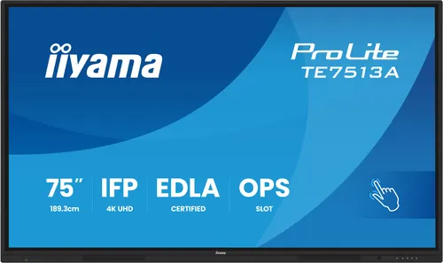 iiyama TE7513A-B3AG signage display Interaktywny płaski panel 190,5 cm (75") LCD Wi-Fi 500 cd/m² 4K Ultra HD Czarny Ekran dotykowy Procesor wbudowany Android 24/7
