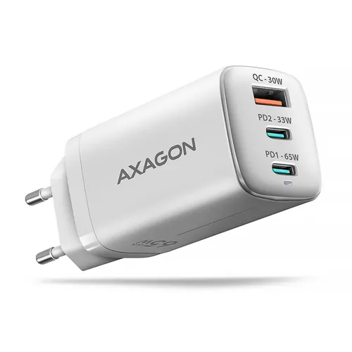 Axagon ACU-DPQ65W ładowarka do urządzeń przenośnych Telefon komórkowy, Netbook, Laptop, Smartfon, Smartwatch, Tablet, Uniwersalne Biały Prąd przemienny Szybkie ładowanie Wewnętrzna