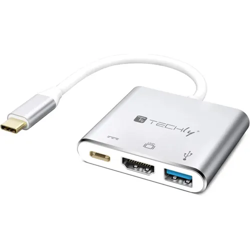 Techly IADAP USB31-HDMIPTY stacja dokująca Przewodowa USB 3.2 Gen 1 (3.1 Gen 1) Type-C Srebrny