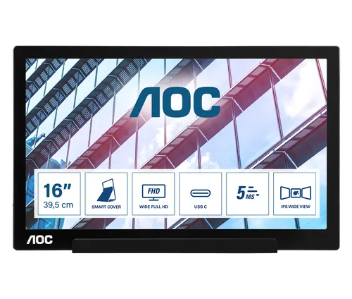 AOC I1601P przenośny telewizor / monitor Czarny, Srebrny 39,6 cm (15.6") LED 1920 x 1080 px