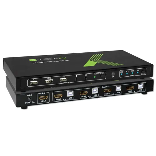 Techly 4x1 USB HDMI KVM Switch 4Kx2K IDATA KVM-HDMI4U przełącznik KVM Czarny