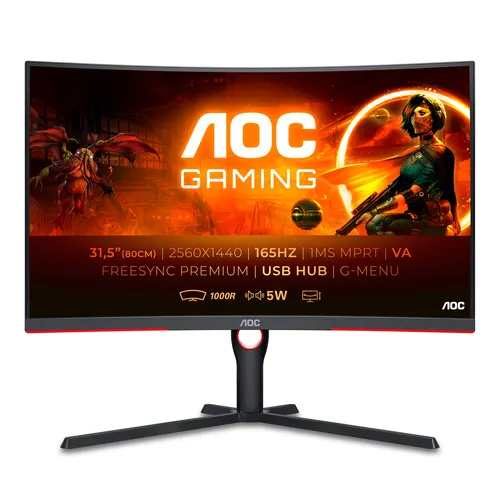 AOC CQ32G3SU/BK monitor komputerowy 80 cm (31.5") 2560 x 1440 px Quad HD LED Czarny, Czerwony