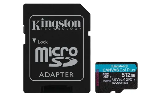 Kingston Technology Karta 512GB microSDXC Canvas Go Plus Gen4 200MB/s A2 U3 V30 + adapter