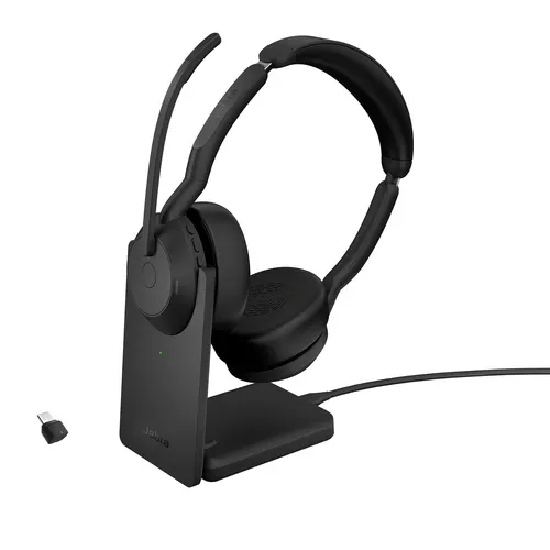 Jabra Evolve2 55 Zestaw słuchawkowy Bezprzewodowy Opaska na głowę Biuro/centrum telefoniczne USB Type-C Bluetooth, UC, stereo, USB-C, z podstawką ładującą