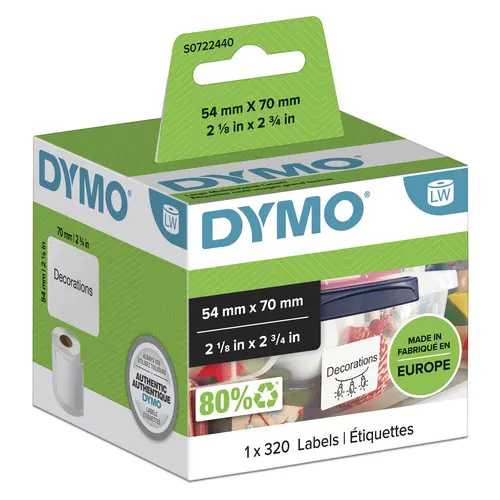DYMO LW etykiety uniwersalne, 54 mm x 70 mm, rolka 320 łatwych do odklejania etykiet, samoprzylepne, do drukarek etykiet LabelWriter, oryginalne