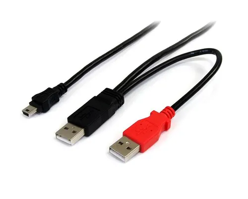 StarTech.com USB2HABMY6 kabel USB USB 2.0 1,8 m Mini-USB B 2 x USB A 0,48 Gbit/s Czarny, Czerwony