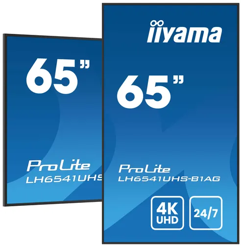 iiyama LH6541UHS-B1AG signage display 163,8 cm (64.5") LCD 500 cd/m² 4K Ultra HD Czarny 24/7