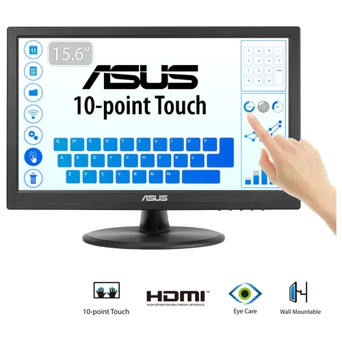 ASUS VT168HR monitor komputerowy 39,6 cm (15.6") 1366 x 768 px WXGA LED Ekran dotykowy Czarny