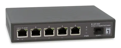 LevelOne GEP-0625 przełącznik sieciowy Nie zarządzany 2.5G Ethernet (100/1000/2500) Obsługa PoE Czarny