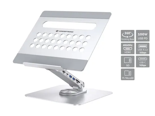 Conceptronic DONN27G stojak na laptop Podstawka na notebooka Srebrny