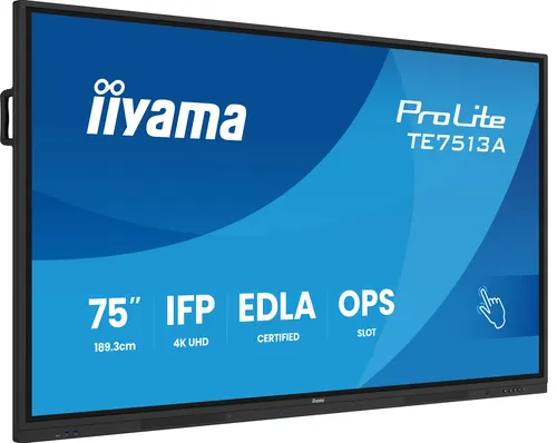 iiyama TE7513A-B2AG signage display Interaktywny płaski panel 190,5 cm (75") Wi-Fi 500 cd/m² 4K Ultra HD Czarny Ekran dotykowy Procesor wbudowany Android 24/7