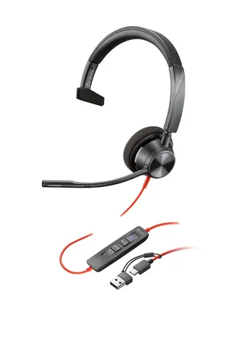 HP Poly Zestaw słuchawkowy Poly Blackwire 3310 z certyfikatem Microsoft Teams +USB-C/A Adapter TAA