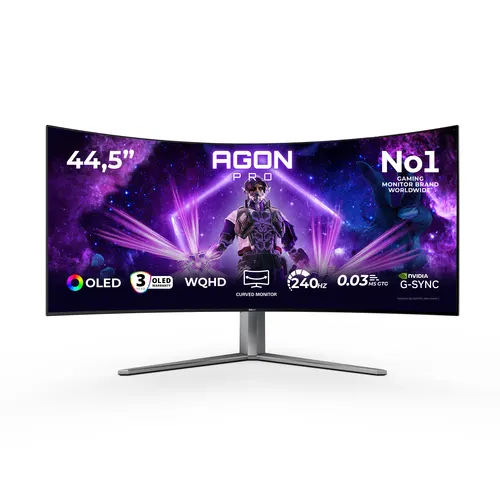 AOC AGON PRO AG456UCZD monitor komputerowy 113 cm (44.5") 3440 x 1440 px Wide Quad HD OLED Czarny, Szary