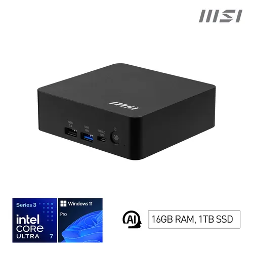 MSI Cubi NUC AI+ 3MG-003EU Copilot+ PC Intel Core Ultra 7 355 16 GB DDR5-SDRAM 1 TB SSD Windows 11 Pro Mini PC Czarny