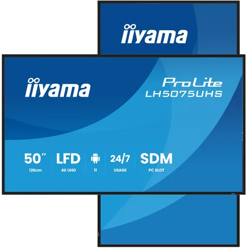 iiyama LH5075UHS-B2AG signage display Płaski panel Digital Signage 125,7 cm (49.5") LCD Wi-Fi 500 cd/m² 4K Ultra HD Czarny Procesor wbudowany Android 11 24/7