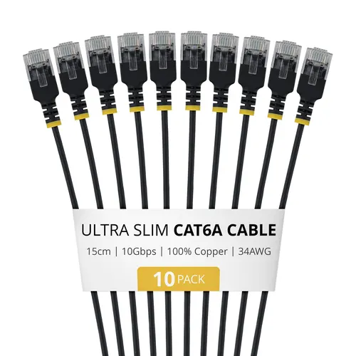 StarTech.com 6AUTP34BKS15CM10PK kabel sieciowy Czarny 0,15 m Cat6a U/UTP (UTP) Okrągły