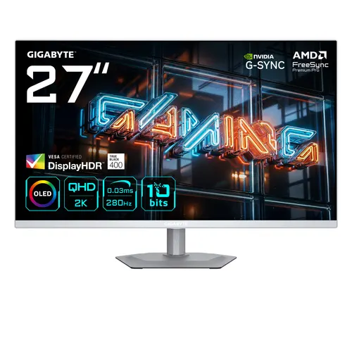 GIGABYTE MO27Q2A ICE OLED monitor komputerowy 68,6 cm (27") 2560 x 1440 px Quad HD QD-OLED Biały