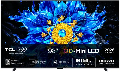 TCL P8L 98P8L Telewizor 2,49 m (98") 4K Ultra HD Smart TV Wi-Fi Czarny 1000 cd/m²