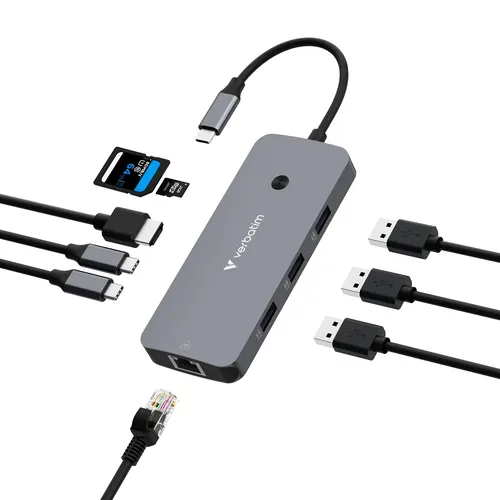 Verbatim CMH-09 USB Type-C 10000 Mbit/s Srebrny