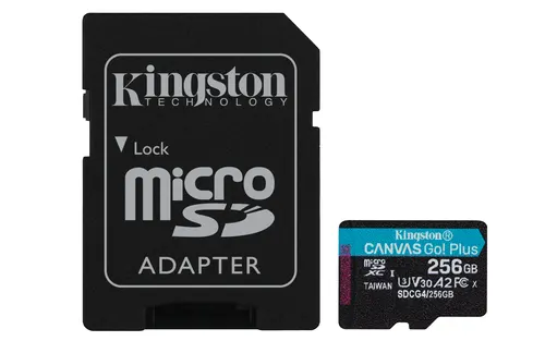Kingston Technology Karta 256GB microSDXC Canvas Go Plus Gen4 200MB/s A2 U3 V30 + adapter
