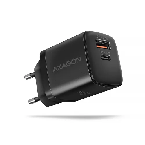 Axagon ACU-PQ20 wall charger QC3.0/AFC/FCP+ PD type-C 20 W - schwarz - USB Typ C Telefon komórkowy, Smartfon, Smartwatch, Tablet, Uniwersalne Czarny Prąd przemienny Szybkie ładowanie Wewnętrzna