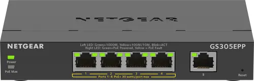 NETGEAR GS305EPP Zarządzany L2/L3 Gigabit Ethernet (10/100/1000) Obsługa PoE Czarny