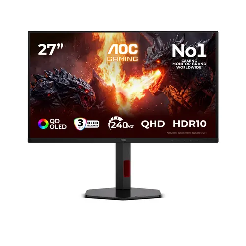 AOC G4 Q27G4ZDR monitor komputerowy 67,3 cm (26.5") 2560 x 1440 px Quad HD QD-OLED Czarny, Czerwony