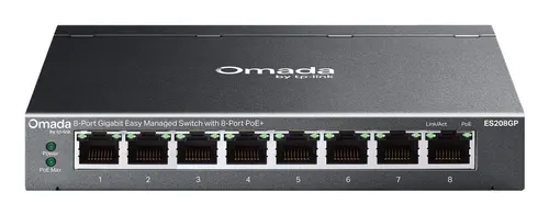 TP-Link Omada ES208GP przełącznik sieciowy Zarządzany L2 Gigabit Ethernet (10/100/1000) Obsługa PoE Szyna DIN Czarny
