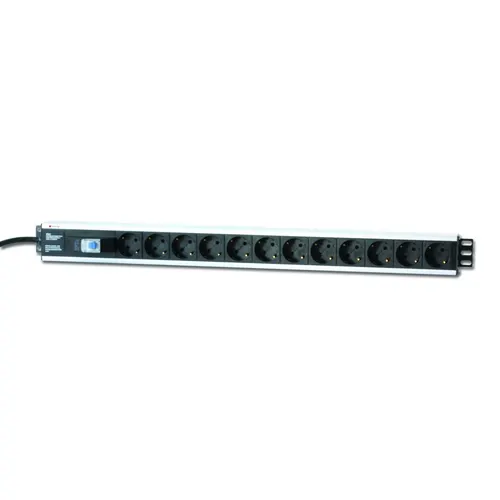 Techly I-CASE STRIP-12SH rozdzielacz zasilania PDU 12 x gniazdo sieciowe Czarny, Srebrny