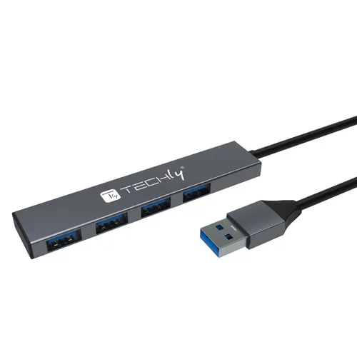 Techly IUSB32-HUB4A-4U3SL stacja dokująca Przewodowa USB 3.2 Gen 1 (3.1 Gen 1) Type-A Szary