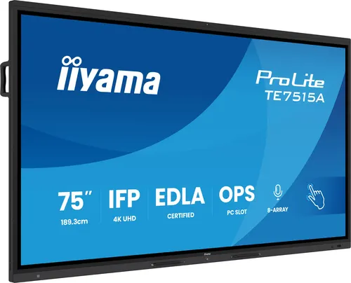 iiyama TE7515A-B2AG signage display Kiosk 190,5 cm (75") Wi-Fi 550 cd/m² 4K Ultra HD Czarny Ekran dotykowy Procesor wbudowany Android 24/7