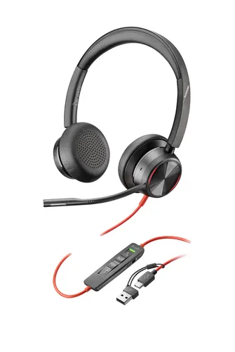 HP Poly Zestaw słuchawkowy Poly Blackwire 8225 Stereo USB-C + przejściówka USB-C/A (W128771234)
