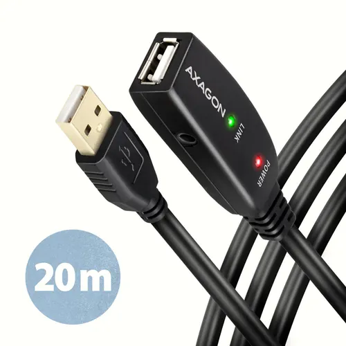Axagon ADR-220 USB 2.0 A-M -> A-F active extension/repeater cable 20m - Kabel - Digital/Daten kabel USB USB A 0,48 Gbit/s Czarny