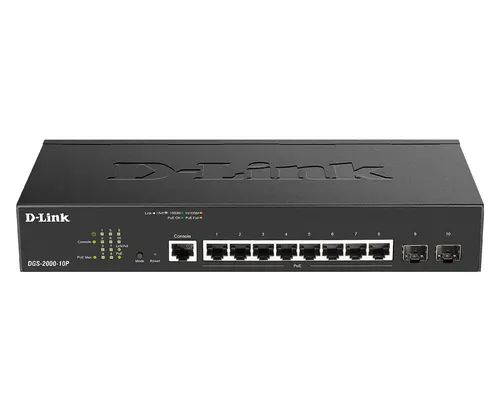 D-Link DGS-2000-10P przełącznik sieciowy Zarządzany L2/L3 Gigabit Ethernet (10/100/1000) Obsługa PoE 1U Czarny