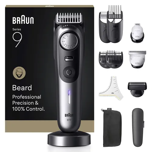 Braun BeardTrimmer 9 BT9560 trymer do brody Bateria 52 2 cm Mokry & Suchy Czarny, Srebrny